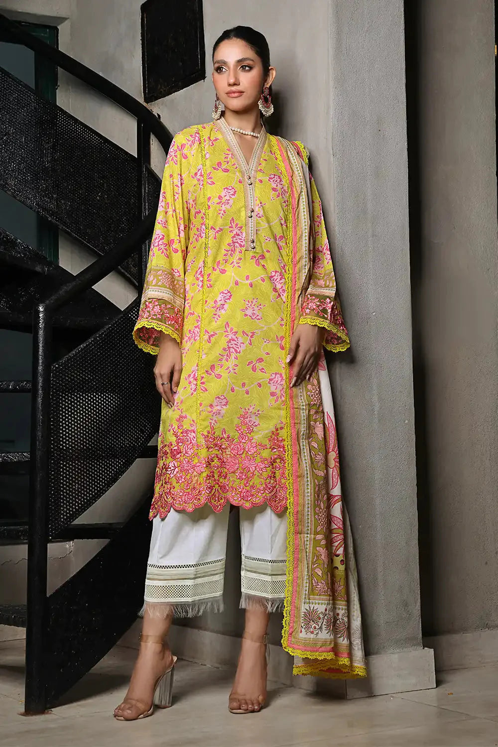 Khaddar Lime Yellow Unstitched Suit - Khas