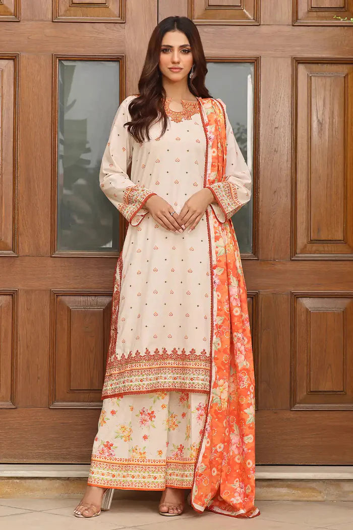 Khaddar Off White Stitched Suit - Khas