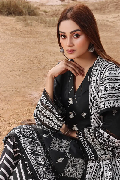 Khaddar Black Stitched Suit - Khas