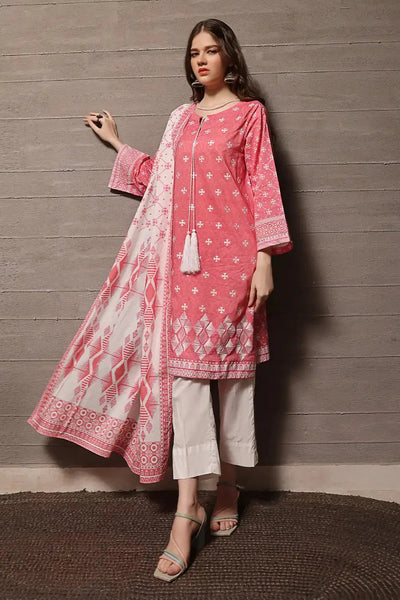 Khaddar Coral Pink Stitched Suit - Khas