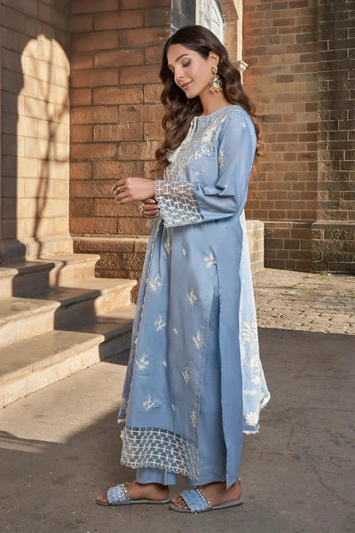 Embroidered Lawn Blue Stitched Suit - Khas