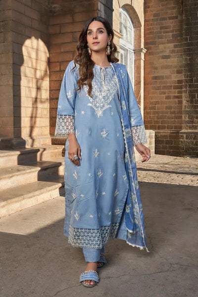 Embroidered Lawn Blue Stitched Suit - Khas