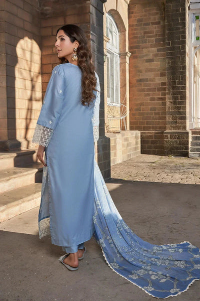 Embroidered Lawn Blue Stitched Suit - Khas