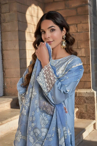 Embroidered Lawn Blue Stitched Suit - Khas