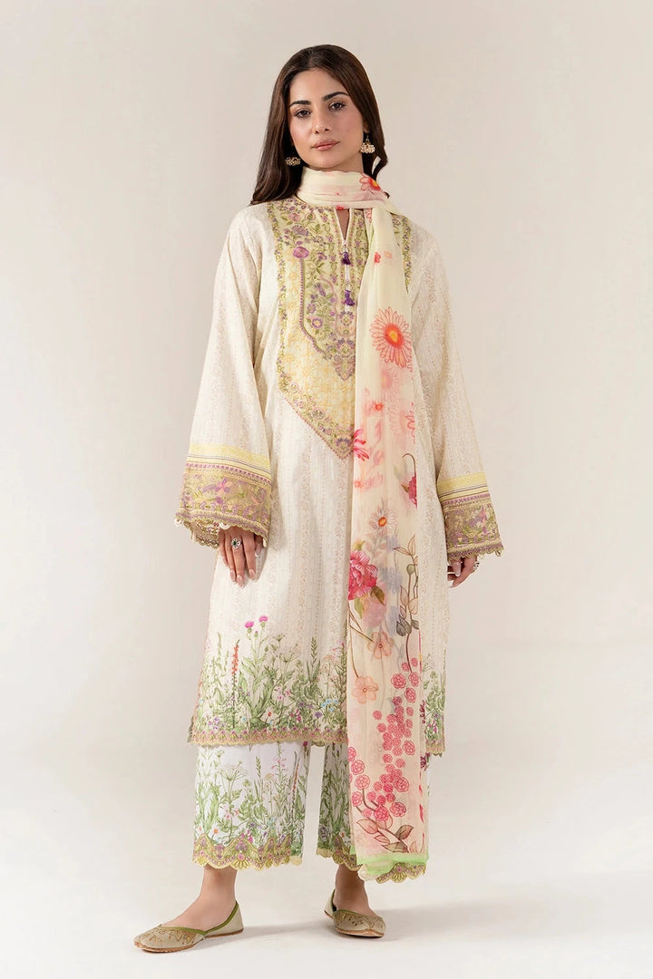 Embroidered Lawn Beige Stitched Suit - Khas