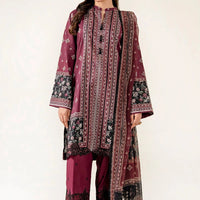 Embroidered Lawn Persian Plum Stitched Suit - Khas