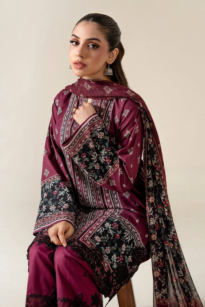 Embroidered Lawn Persian Plum Stitched Suit - Khas