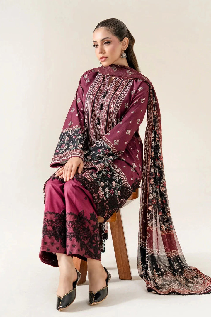 Embroidered Lawn Persian Plum Stitched Suit - Khas