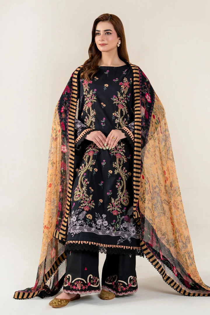 Embroidered Lawn Black Stitched Suit - Khas