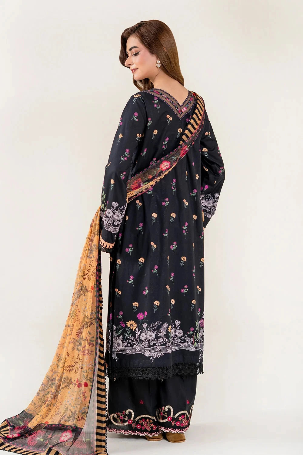 Embroidered Lawn Black Stitched Suit - Khas