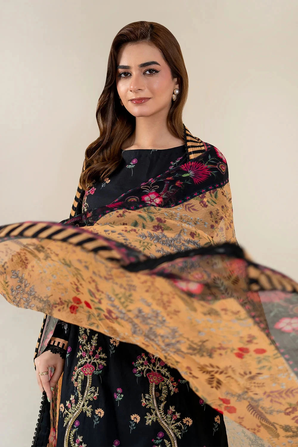 Embroidered Lawn Black Stitched Suit - Khas
