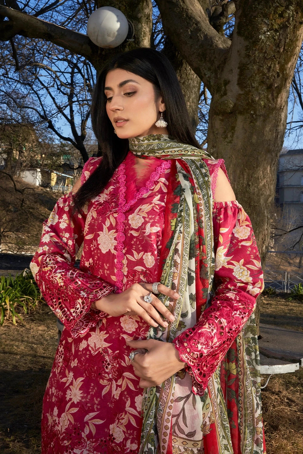 Embroidered Lawn Red Stitched Suit - Khas