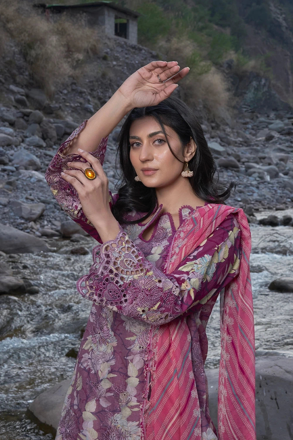 Embroidered Lawn Pink Stitched Suit - Khas