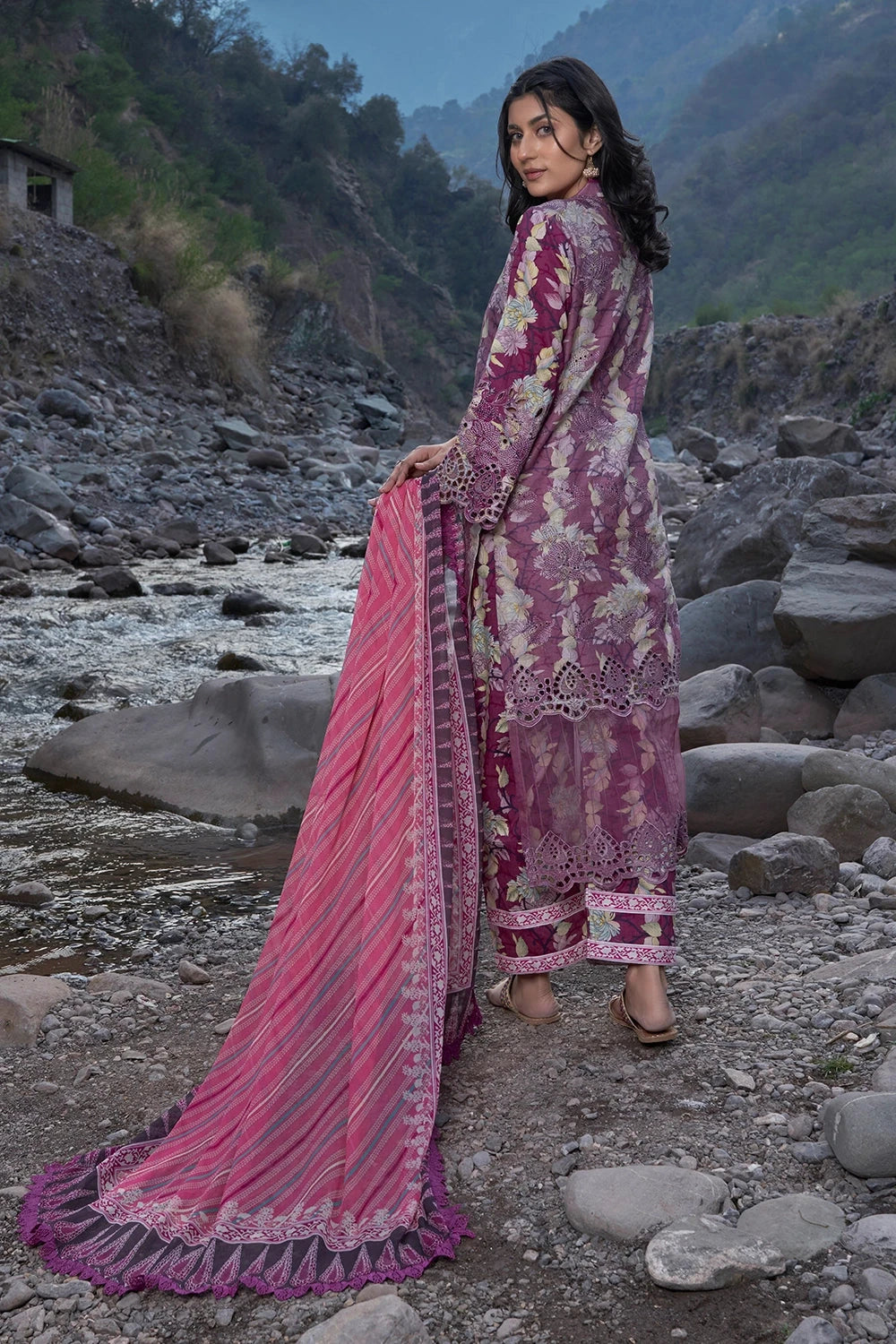 Embroidered Lawn Pink Stitched Suit - Khas