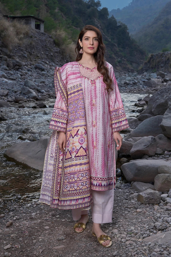 Printed Lawn Pink Stitched Suit - Khas