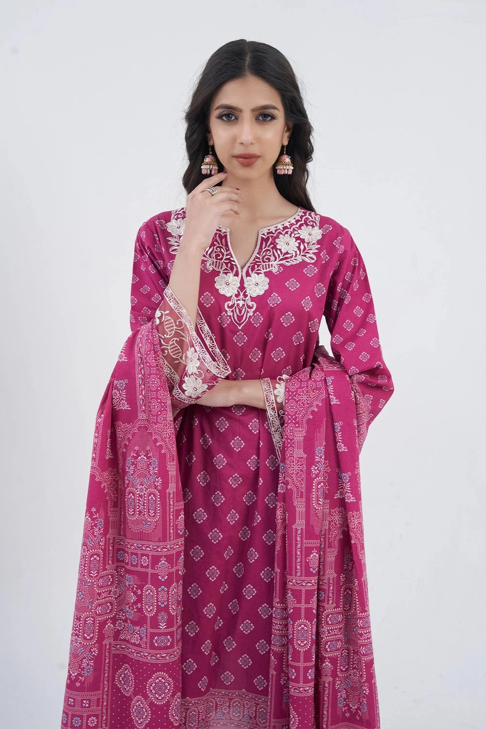 Printed Lawn Pink Stitched Suit - Khas