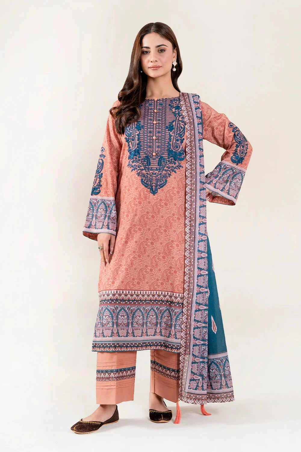 Embroidered Lawn Sand Stitched Suit - Khas