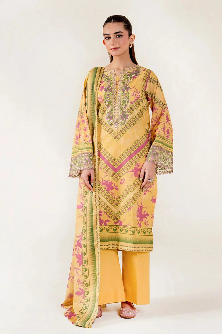 Embroidered Lawn Gold Stitched Suit - Khas
