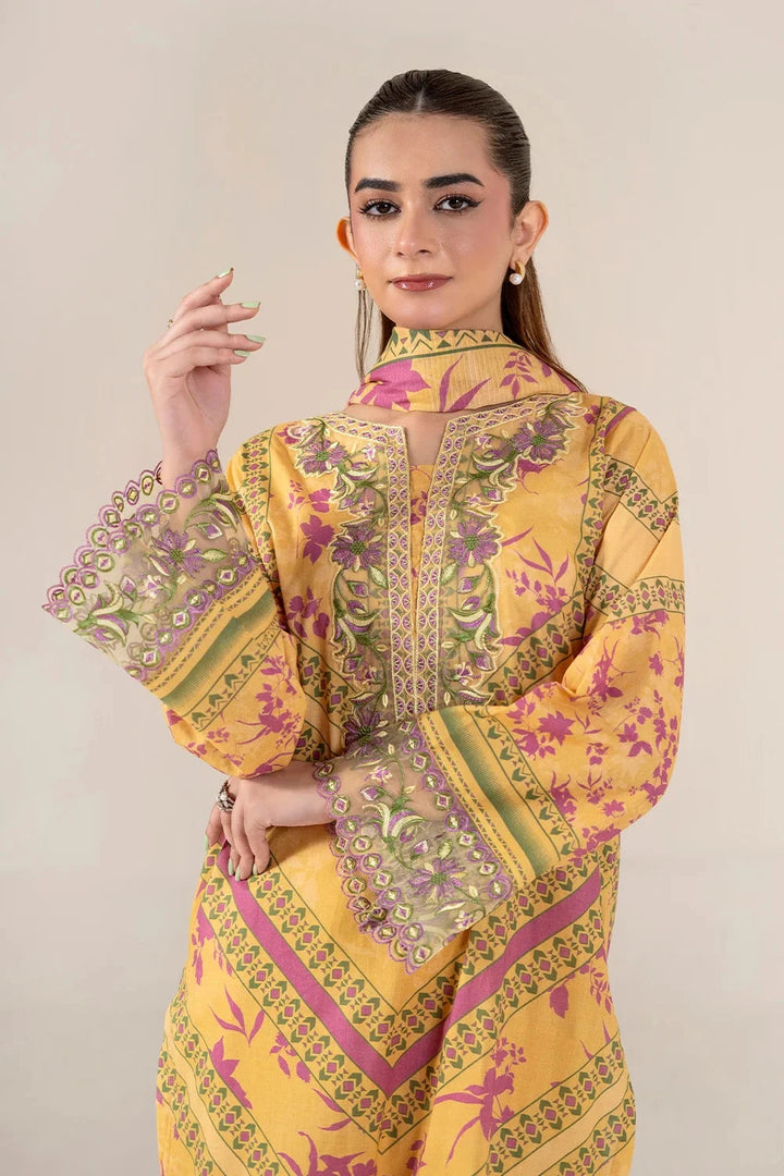 Embroidered Lawn Gold Stitched Suit - Khas