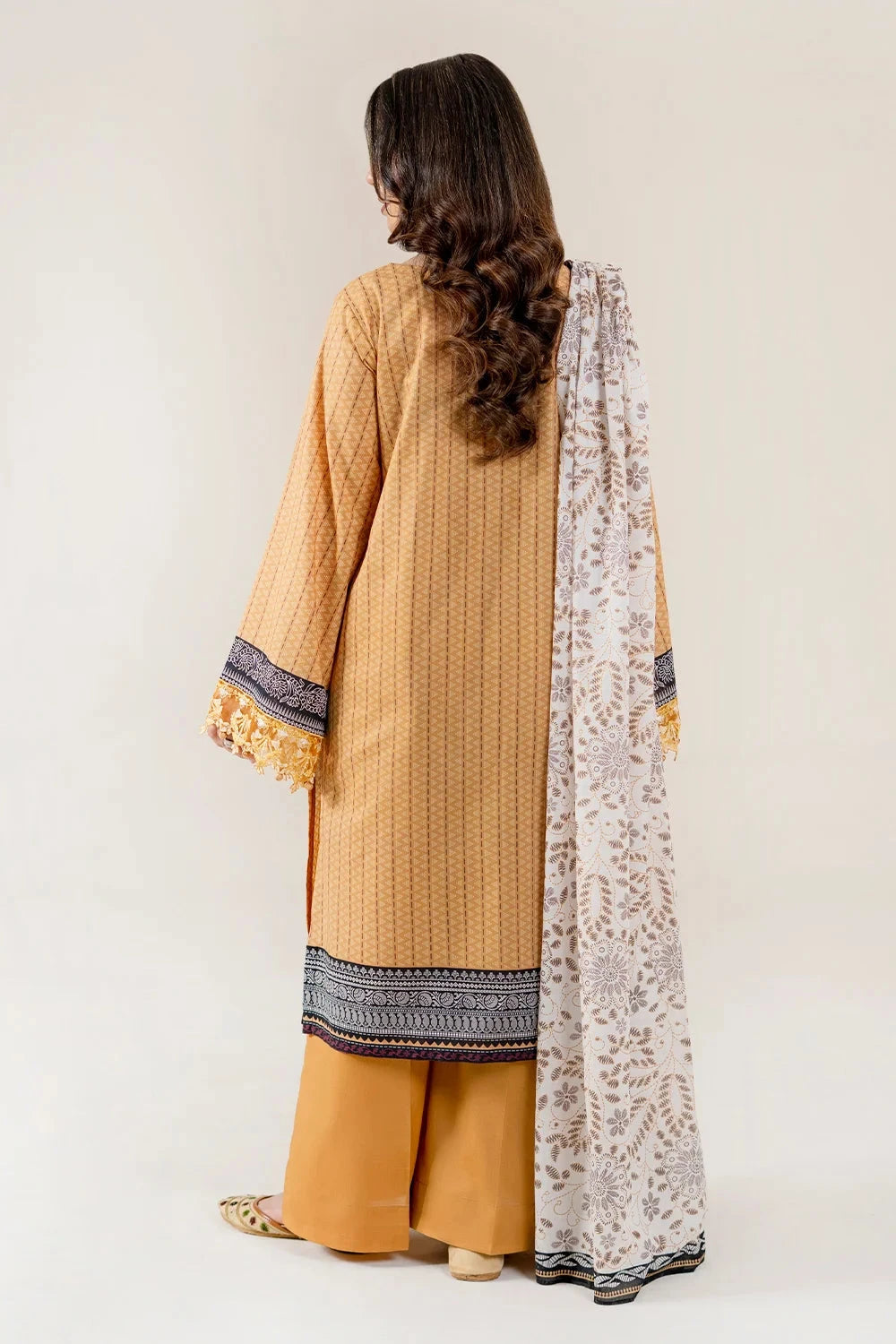 Embroidered Lawn Mustard Stitched Suit - Khas