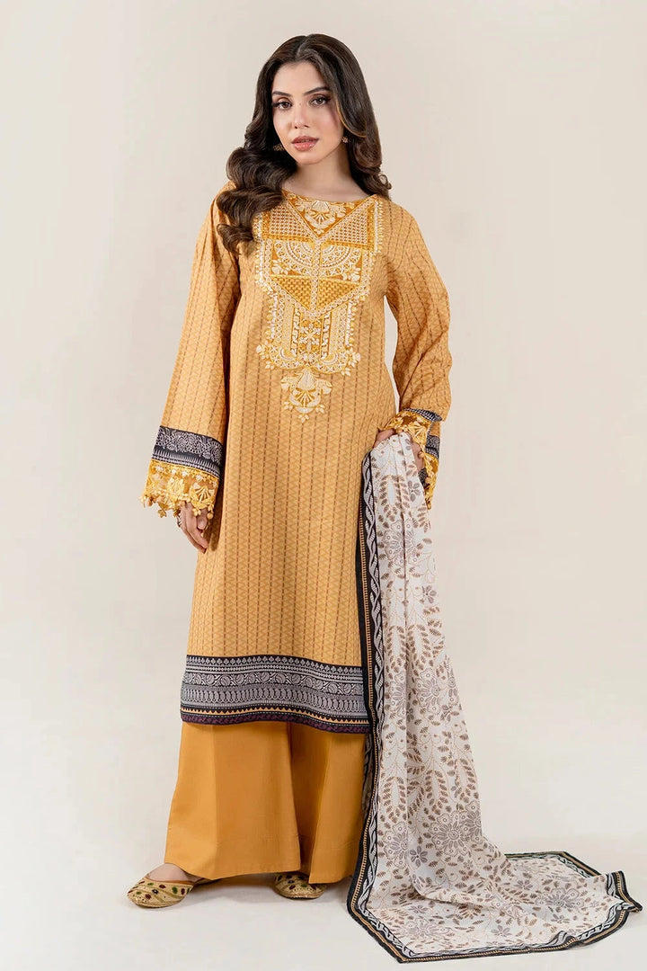 Embroidered Lawn Mustard Stitched Suit - Khas