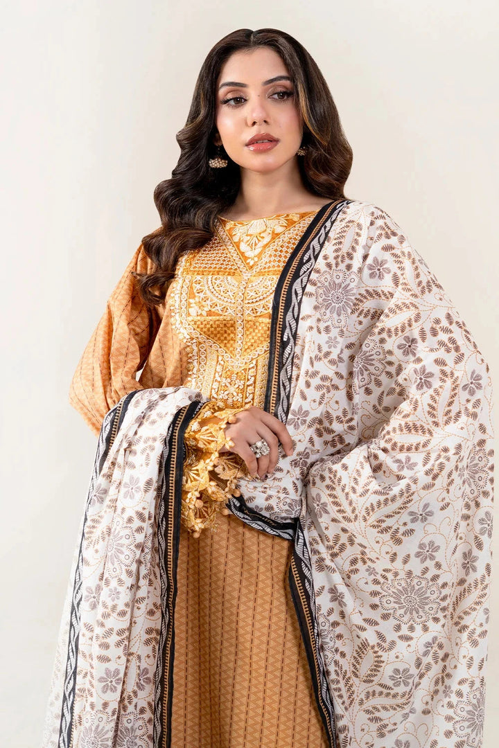 Embroidered Lawn Mustard Stitched Suit - Khas