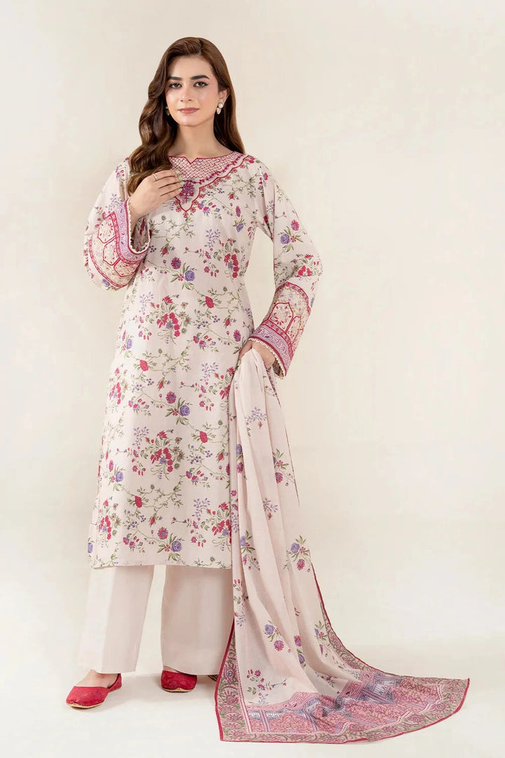 Embroidered Lawn Floral Ivory Stitched Suit - Khas