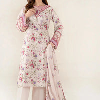 Embroidered Lawn Floral Ivory Stitched Suit - Khas