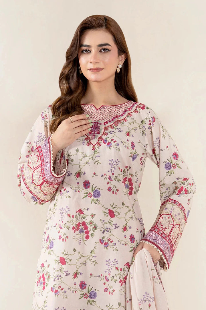 Embroidered Lawn Floral Ivory Stitched Suit - Khas