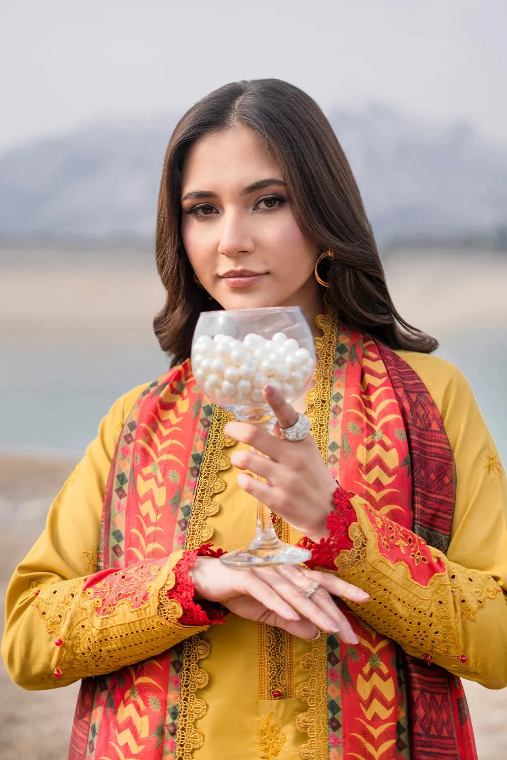 Embroidered Lawn Mustard Yellow Stitched Suit - Khas
