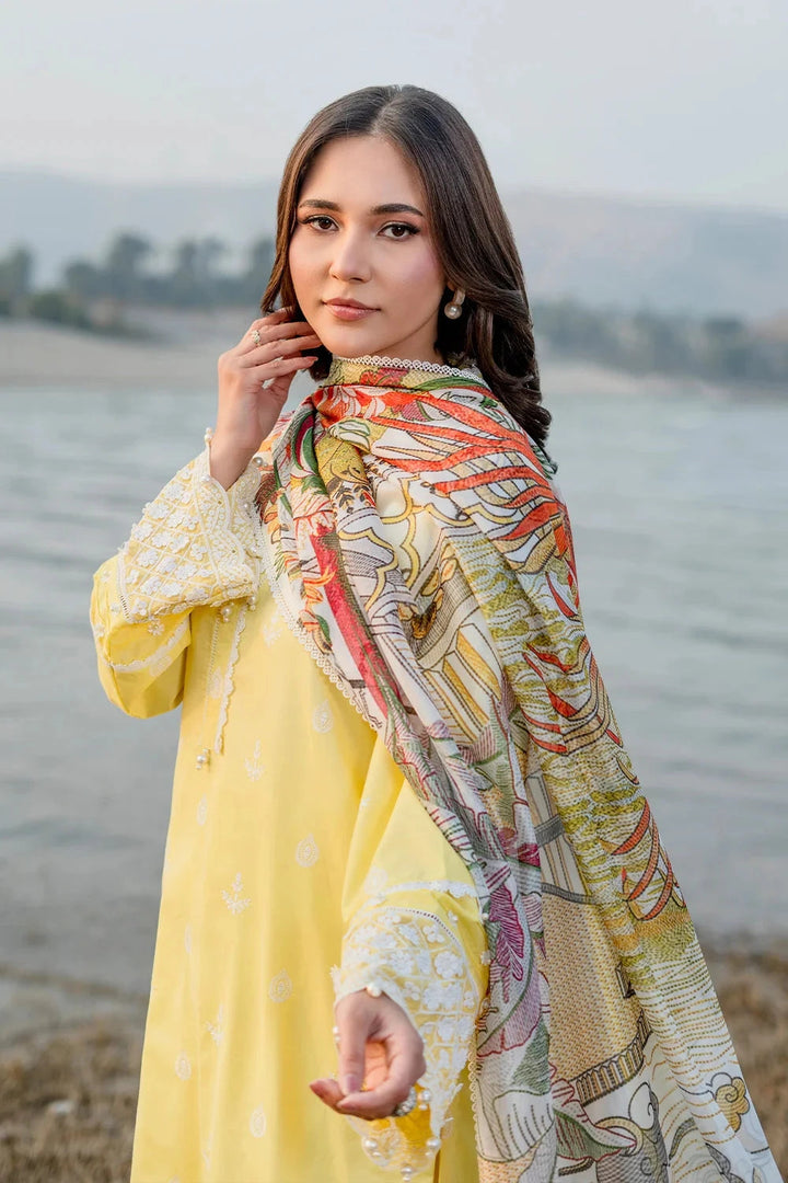 Embroidered Lawn Lime Yellow Stitched Suit - Khas