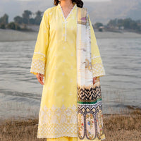 Embroidered Lawn Lime Yellow Stitched Suit - Khas