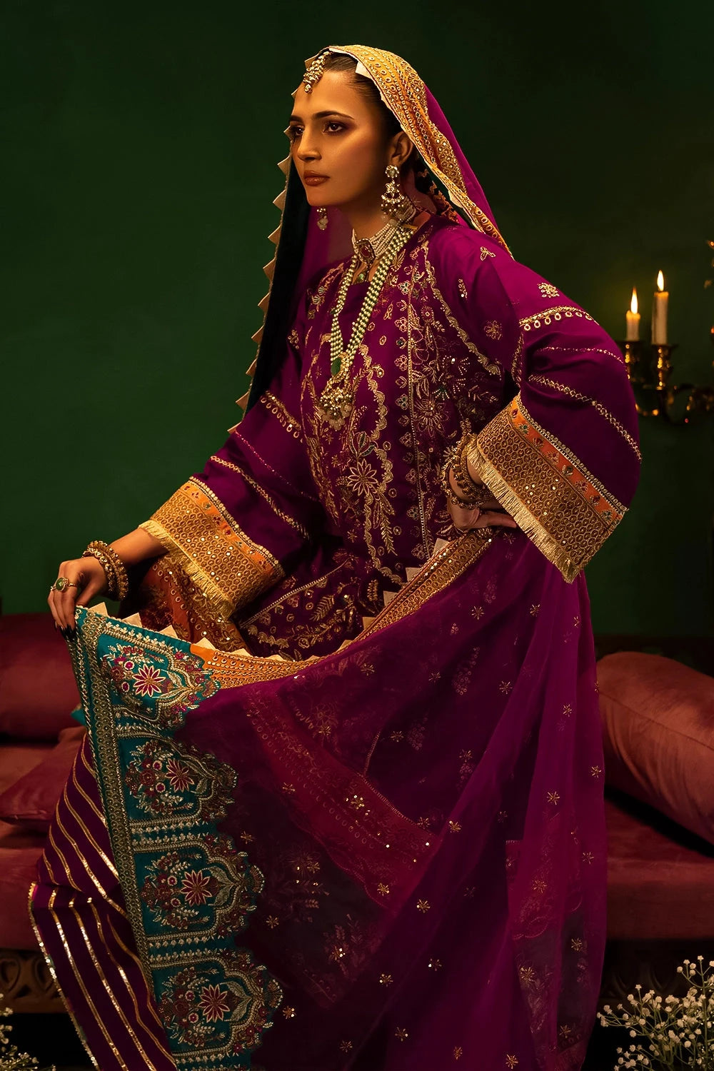 Embroidered Cotton Net Magenta Stitched Suit - Meherbano by Khas