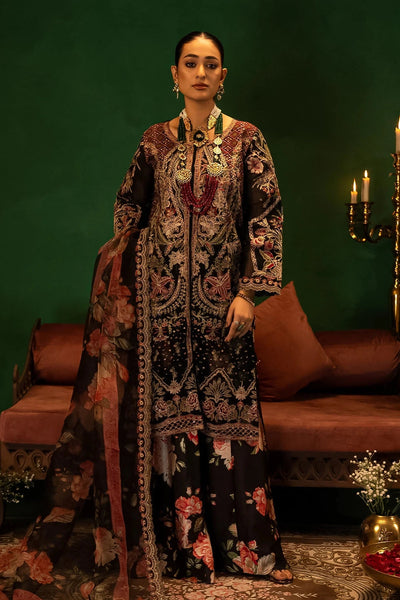 Embroidered Slub Organza Black Stitched Suit - Meherbano by Khas