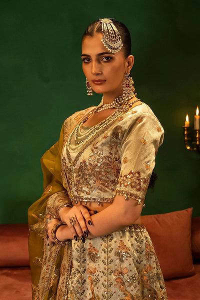 Embroidered Zari Organza Golden Stitched Suit - Meherbano by Khas