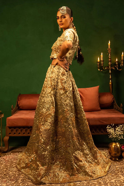 Embroidered Zari Organza Golden Stitched Suit - Meherbano by Khas