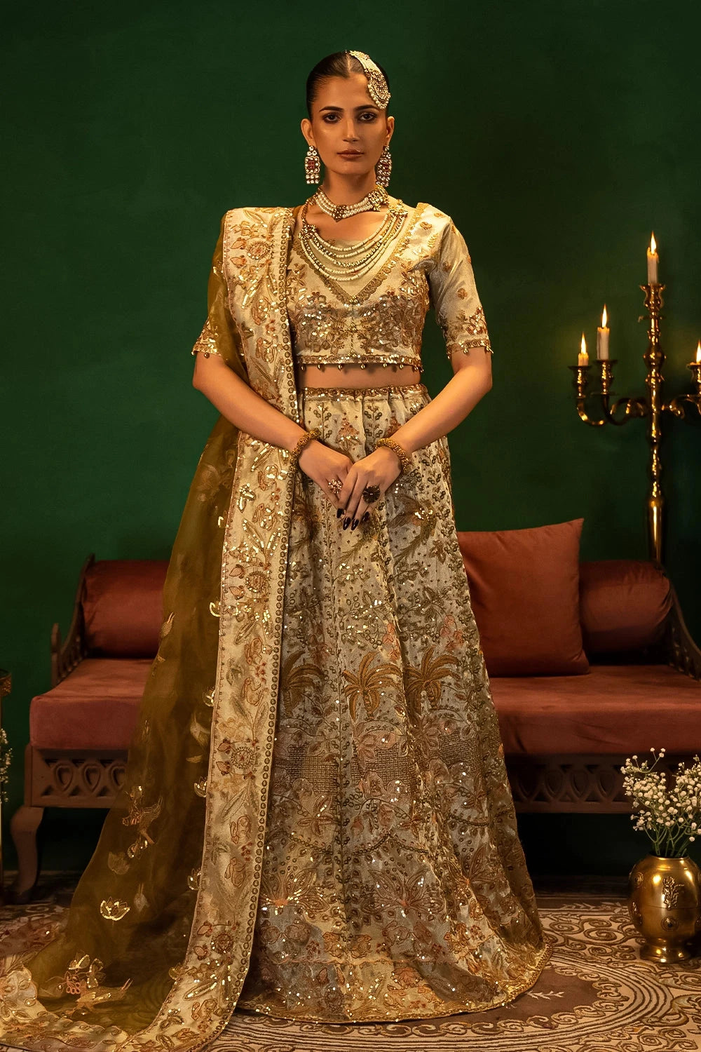 Embroidered Zari Organza Golden Stitched Suit - Meherbano by Khas