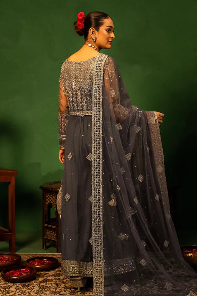 Embroidered Net Grey Stitched Suit - Meherbano by Khas