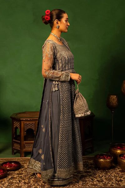 Embroidered Net Grey Stitched Suit - Meherbano by Khas