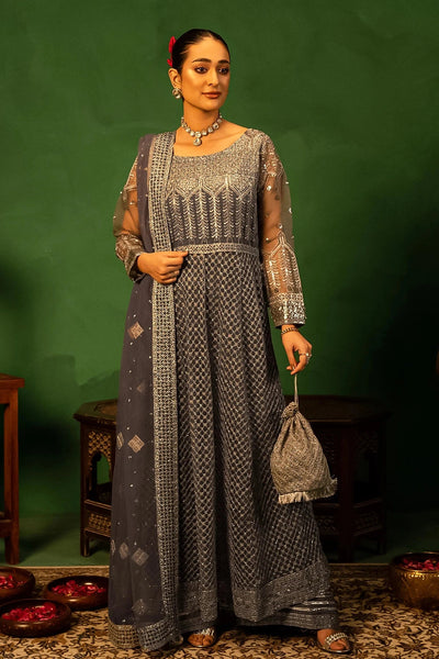 Embroidered Net Grey Stitched Suit - Meherbano by Khas