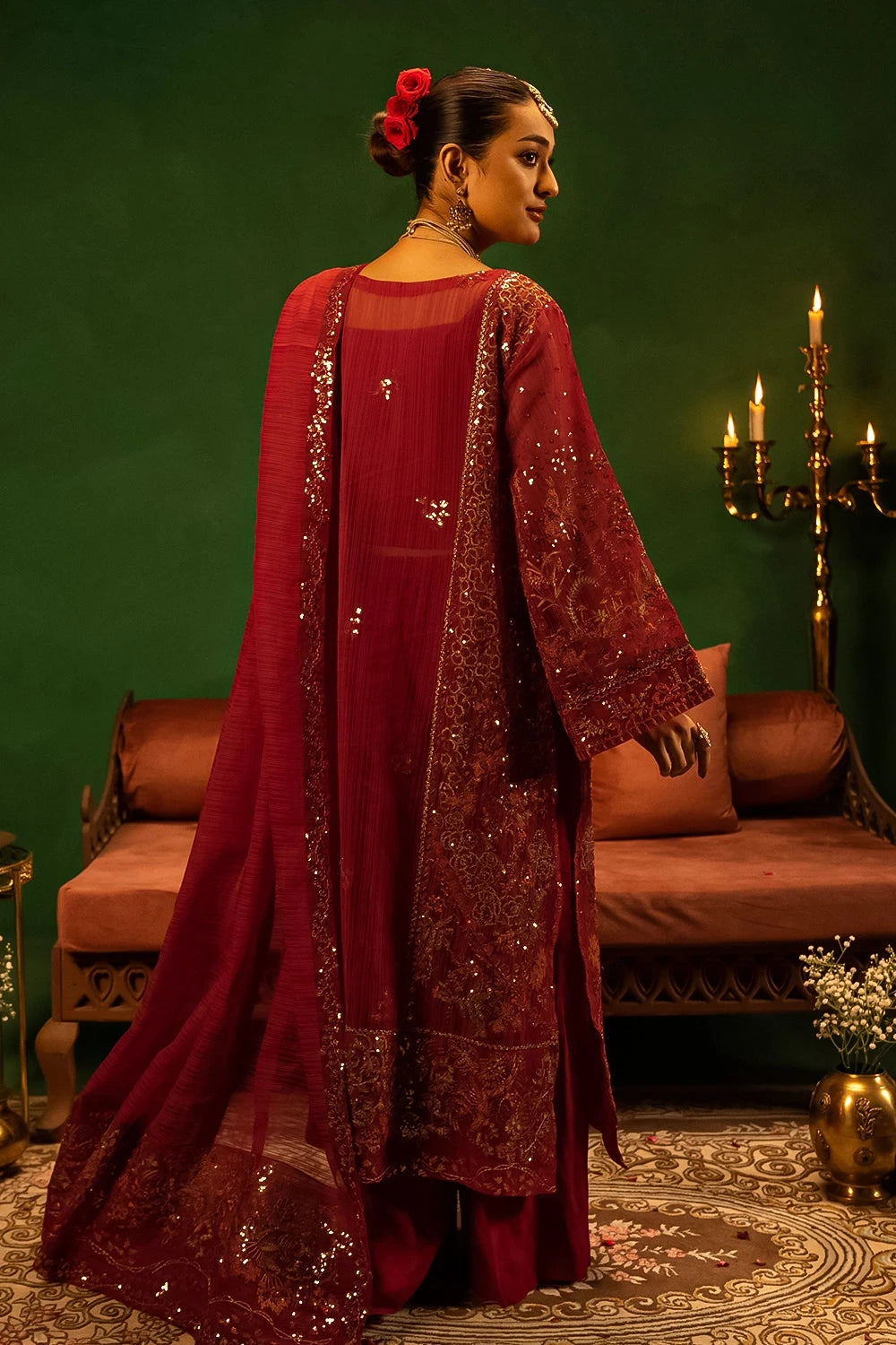 Embroidered Fancy Organza Red Stitched Suit - Meherbano by Khas