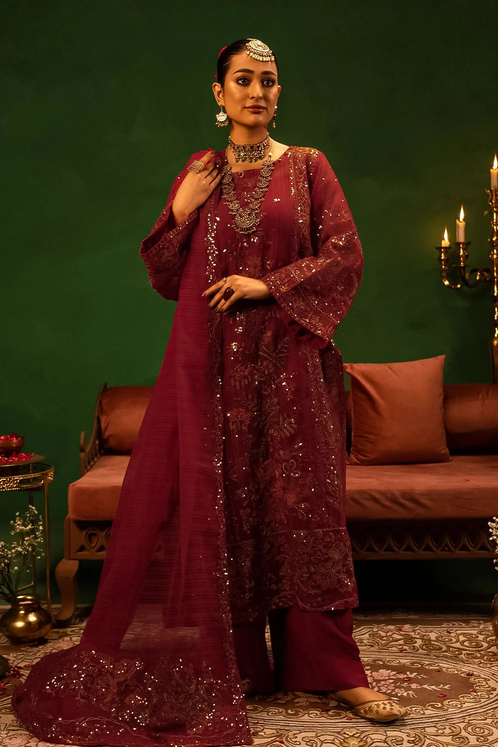 Embroidered Fancy Organza Red Stitched Suit - Meherbano by Khas