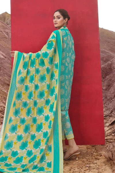 Linen Turquoise Stitched Suit - Khas