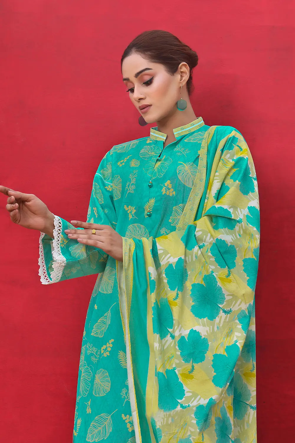 Linen Turquoise Stitched Suit - Khas