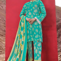 Linen Turquoise Stitched Suit - Khas