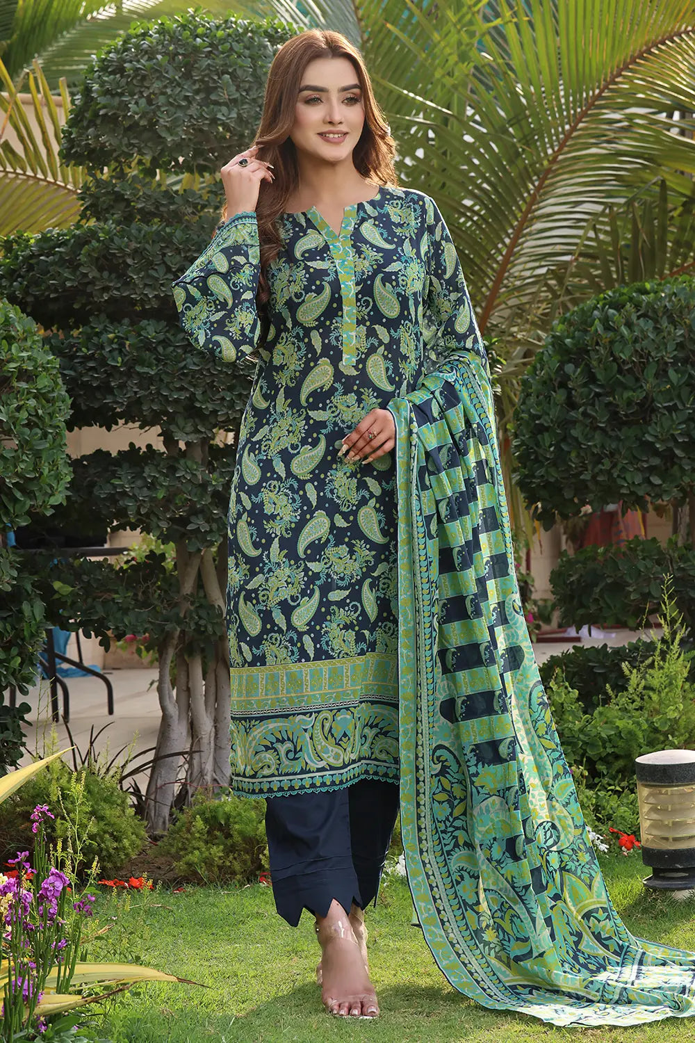 Linen Navy Blue Unstitched Suit - Khas