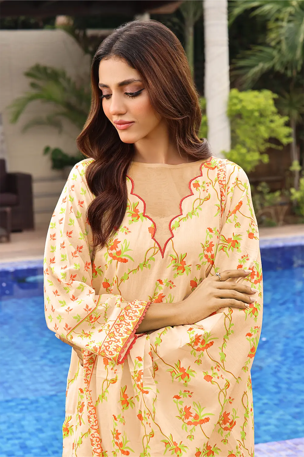 Linen Peach Stitched Suit - Khas