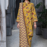 Printed Linen Mustard Stitched Suit - Khas
