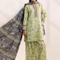Printed Linen Mint Green Stitched Suit - Khas