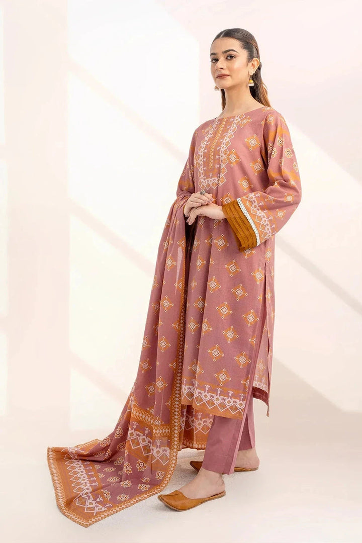 Printed Linen Peach Stitched Suit - Khas